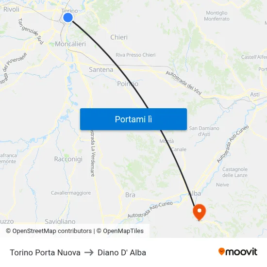 Torino Porta Nuova to Diano D' Alba map