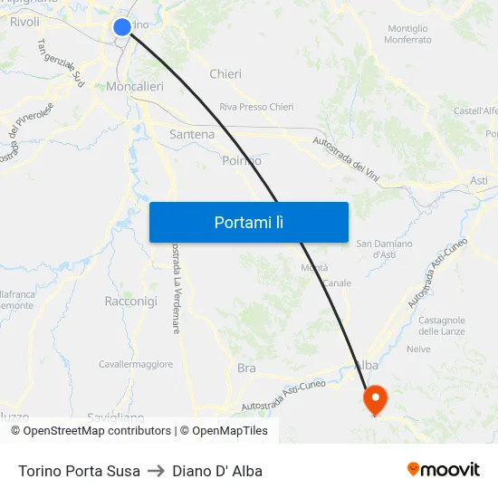 Torino Porta Susa to Diano D' Alba map