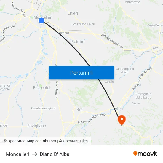 Moncalieri to Diano D' Alba map