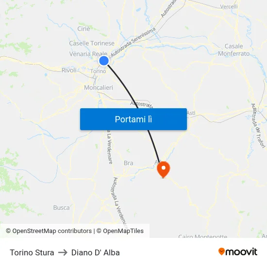 Torino Stura to Diano D' Alba map