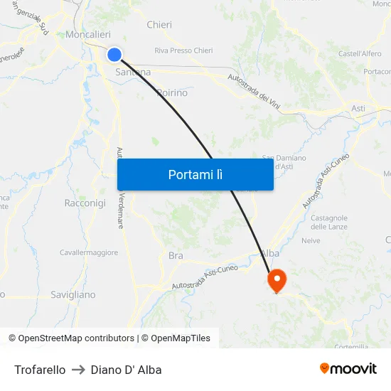 Trofarello to Diano D' Alba map