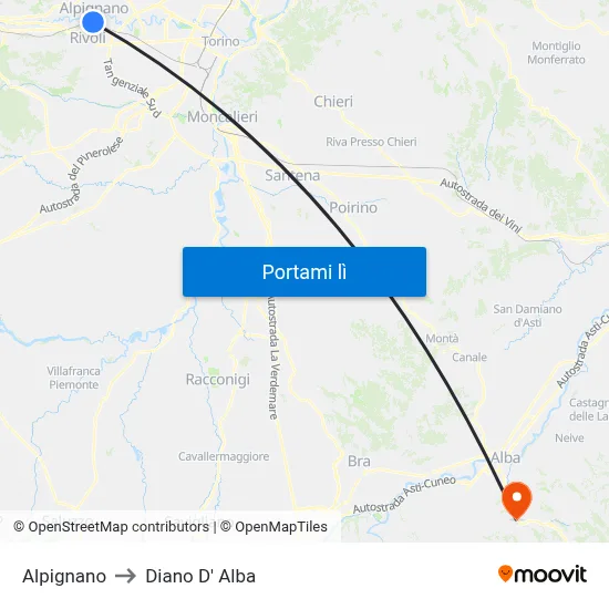 Alpignano to Diano D' Alba map