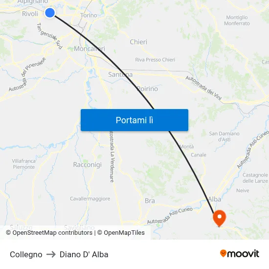 Collegno to Diano D' Alba map