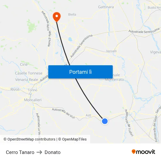 Cerro Tanaro to Donato map