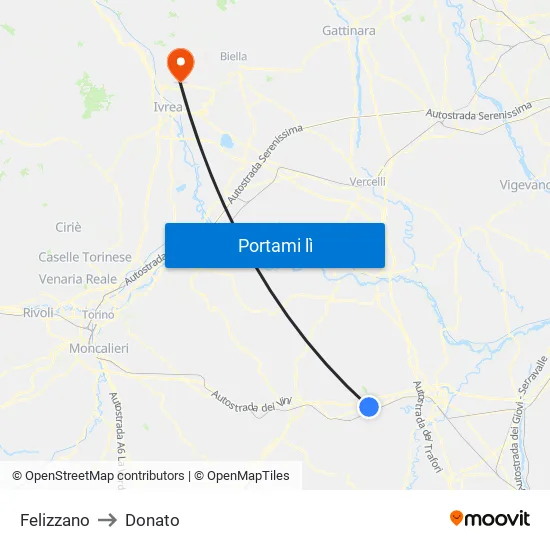 Felizzano to Donato map