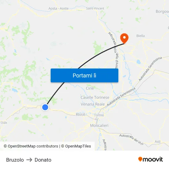 Bruzolo to Donato map