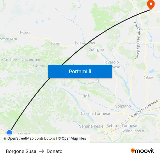 Borgone Susa to Donato map