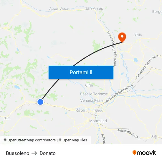 Bussoleno to Donato map