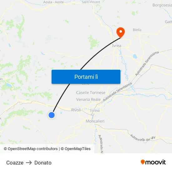Coazze to Donato map