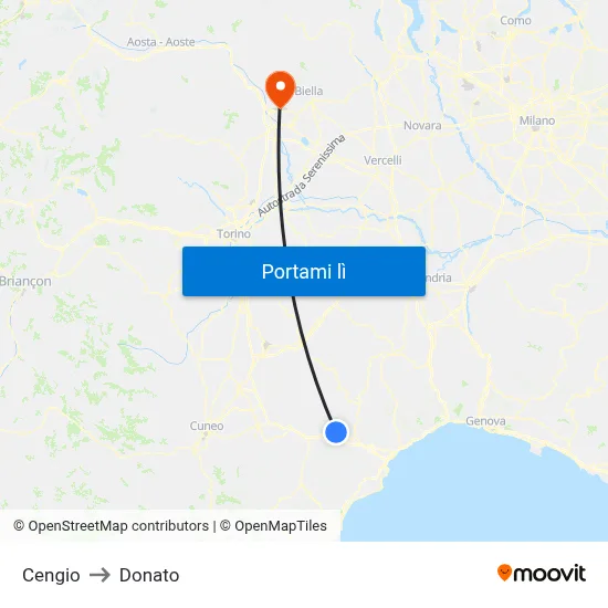 Cengio to Donato map