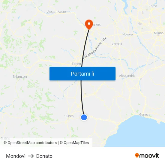 Mondovì to Donato map