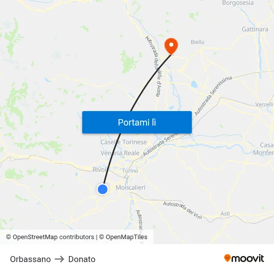 Orbassano to Donato map