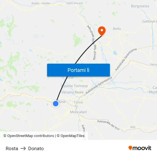 Rosta to Donato map