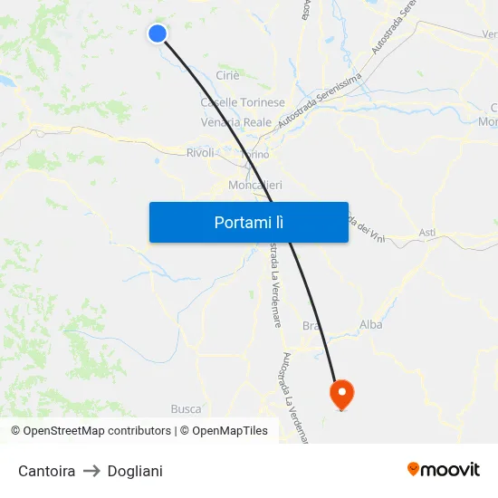 Cantoira to Dogliani map