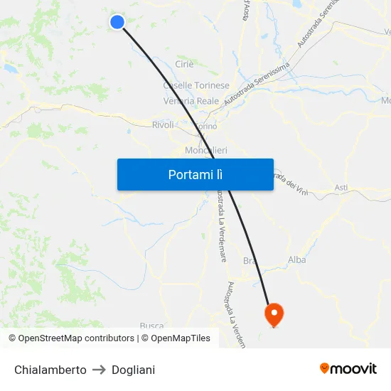 Chialamberto to Dogliani map