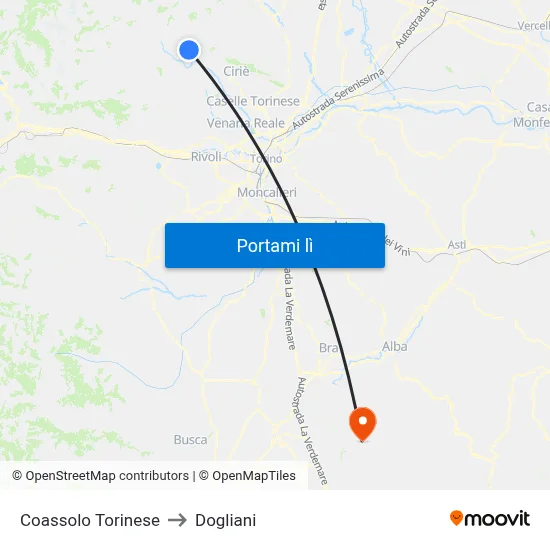 Coassolo Torinese to Dogliani map
