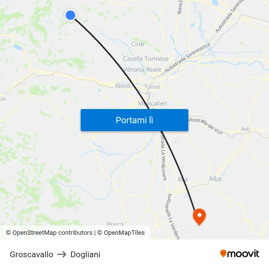 Groscavallo to Dogliani map