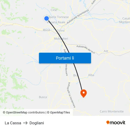 La Cassa to Dogliani map