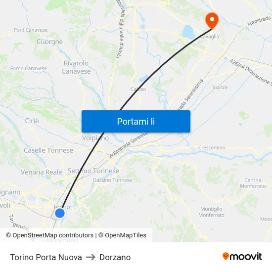Torino Porta Nuova to Dorzano map