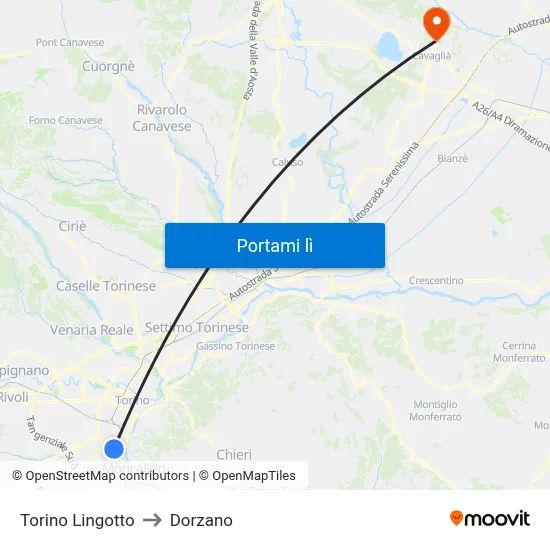 Torino Lingotto to Dorzano map