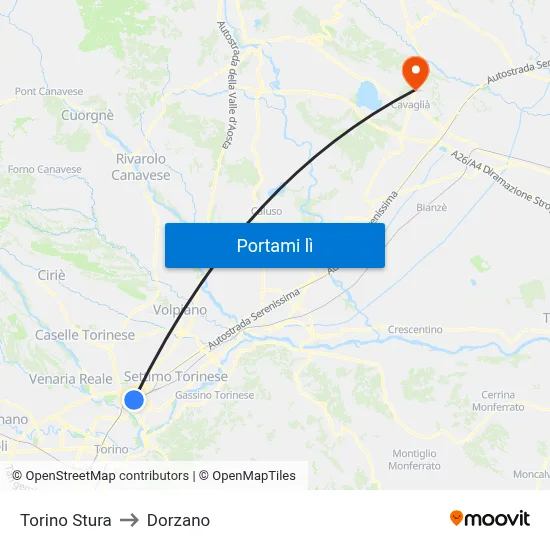 Torino Stura to Dorzano map