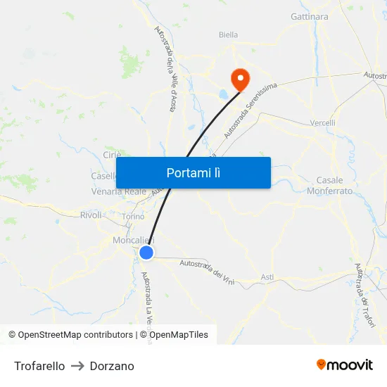 Trofarello to Dorzano map