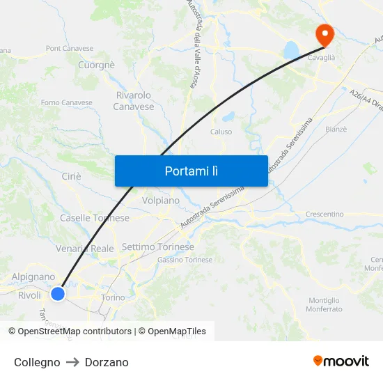 Collegno to Dorzano map