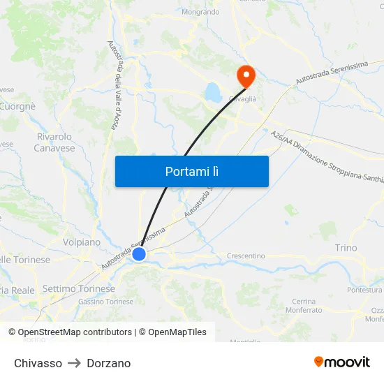 Chivasso to Dorzano map