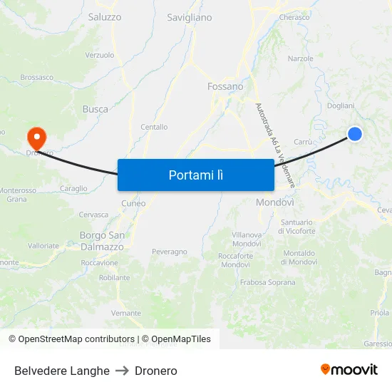 Belvedere Langhe to Dronero map