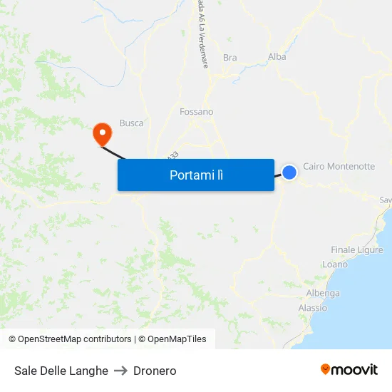 Sale Delle Langhe to Dronero map
