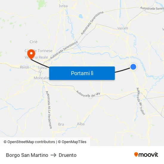Borgo San Martino to Druento map