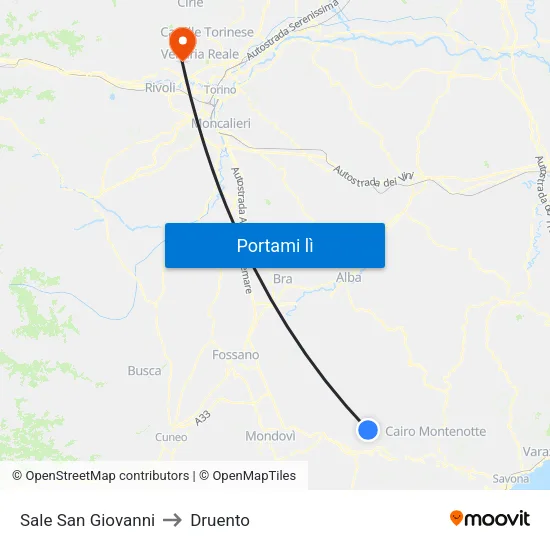 Sale San Giovanni to Druento map