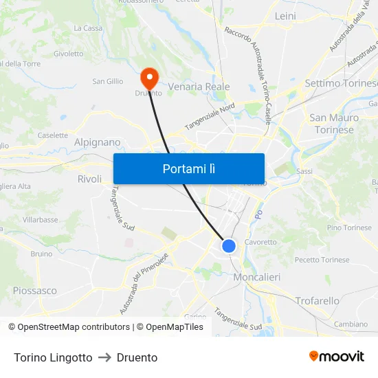 Torino Lingotto to Druento map