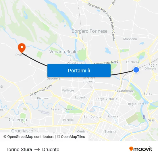 Torino Stura to Druento map