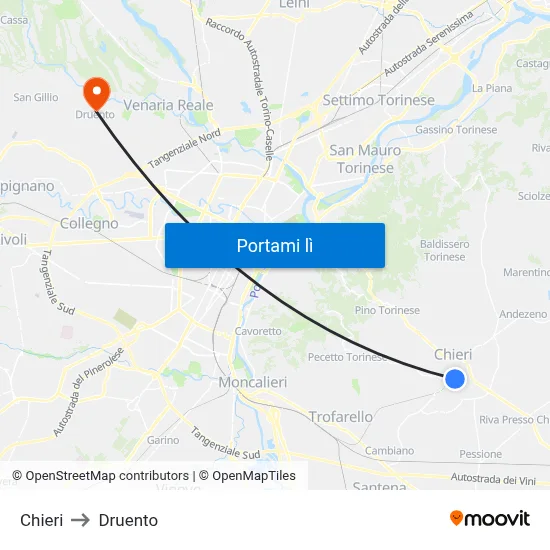 Chieri to Druento map