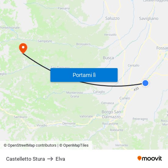 Castelletto Stura to Elva map