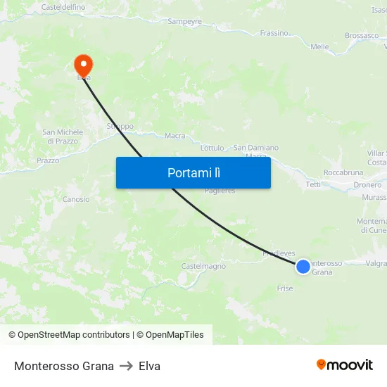 Monterosso Grana to Elva map