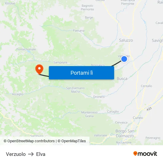 Verzuolo to Elva map