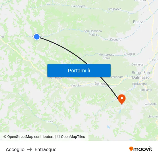 Acceglio to Entracque map