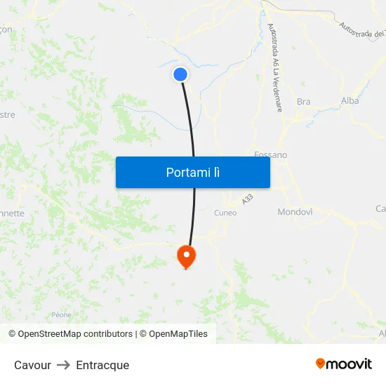 Cavour to Entracque map