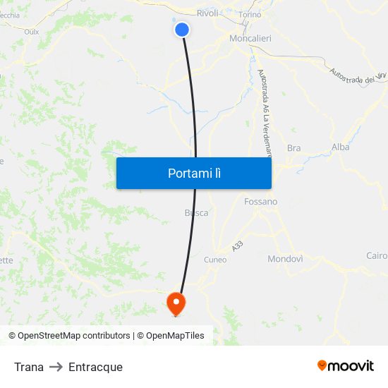 Trana to Entracque map