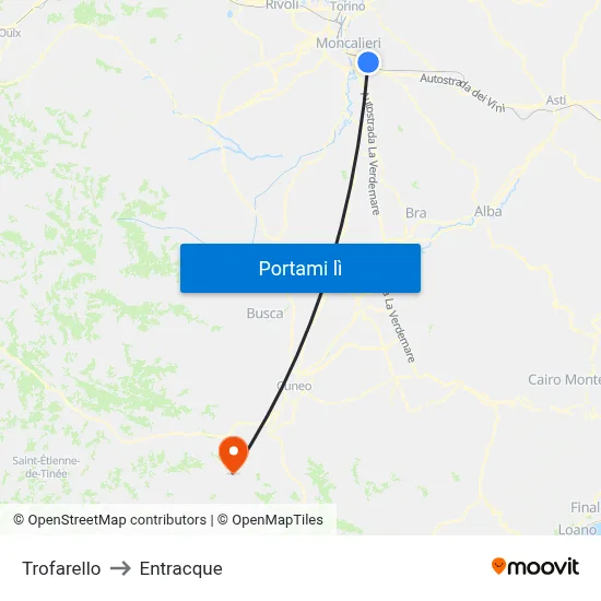 Trofarello to Entracque map
