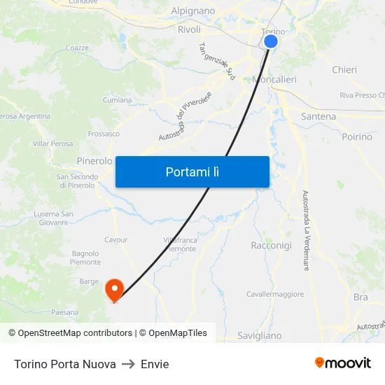 Torino Porta Nuova to Envie map