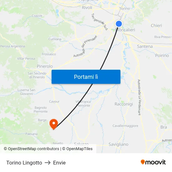 Torino Lingotto to Envie map
