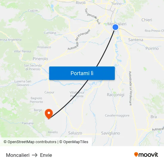Moncalieri to Envie map