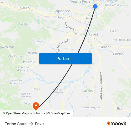 Torino Stura to Envie map