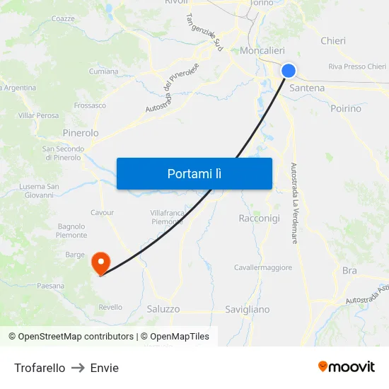 Trofarello to Envie map
