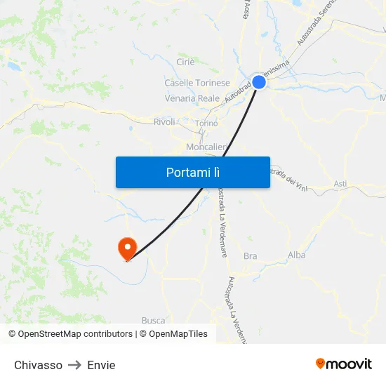 Chivasso to Envie map