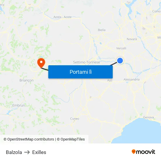 Balzola to Exilles map