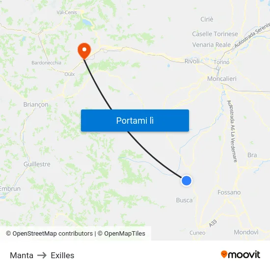 Manta to Exilles map